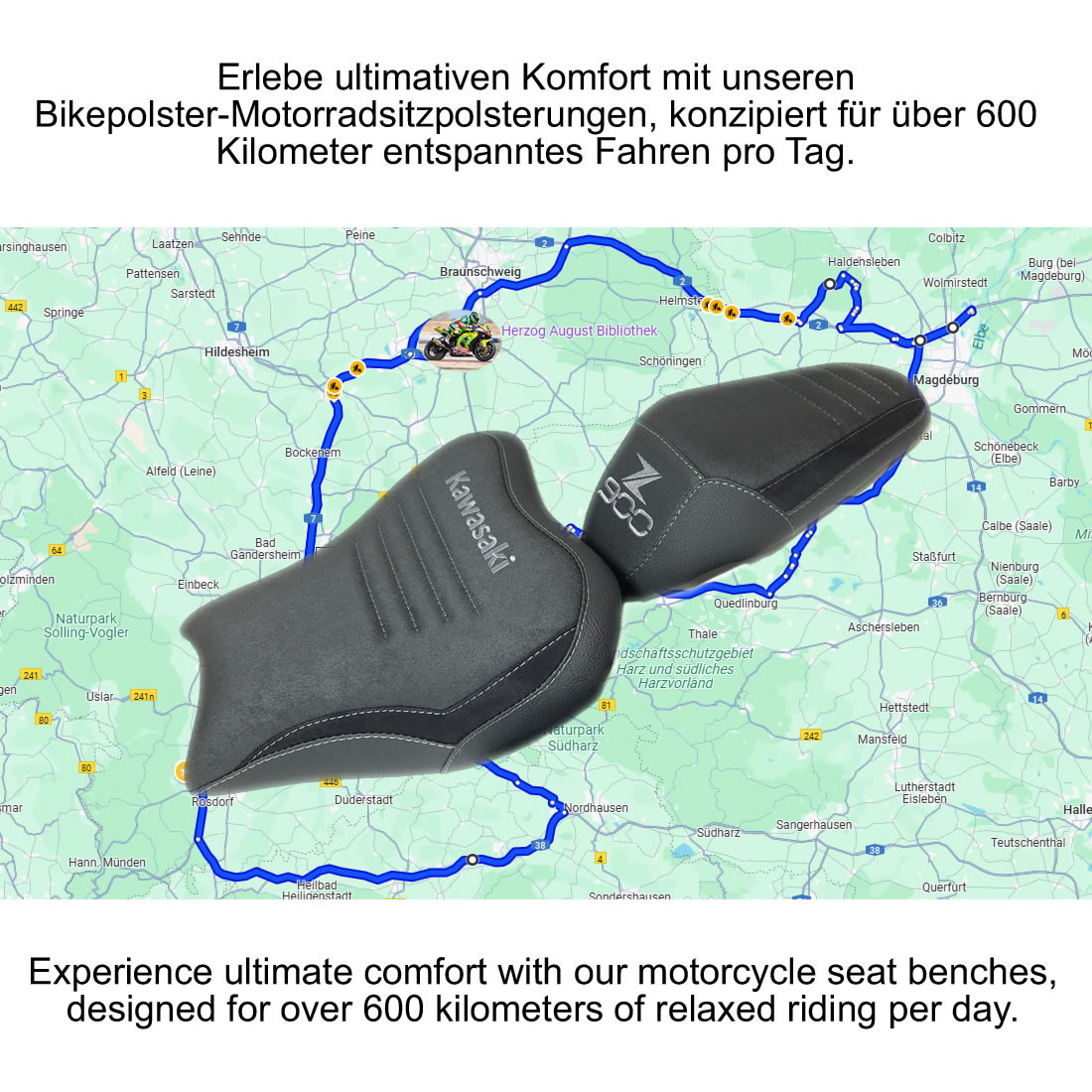 Mehr als 600km täglich möglich mit der Bikepolster-Motorradsitzpolsterung