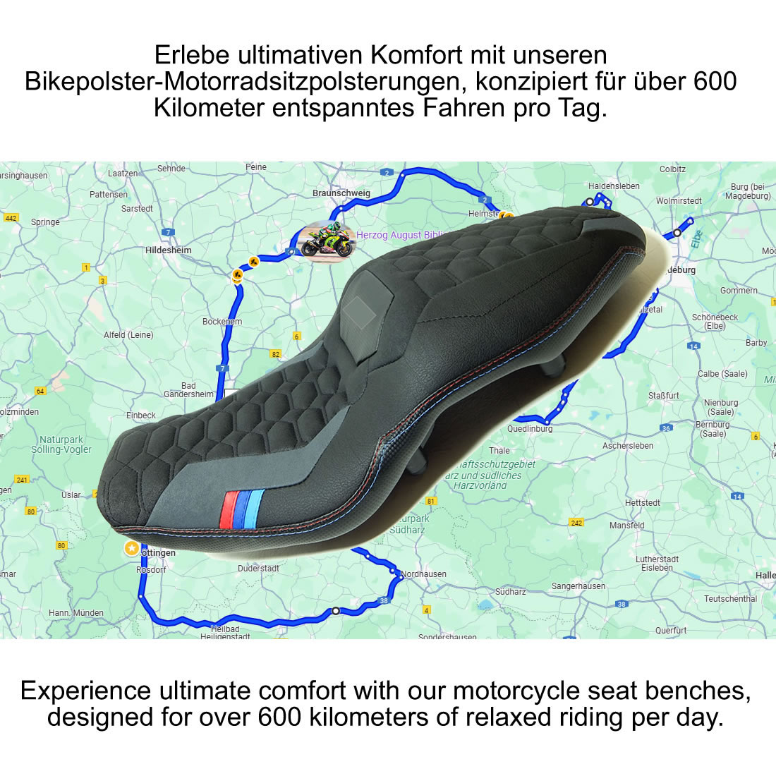 BMW M1000XR für über 600km ausgelegte Polsterung