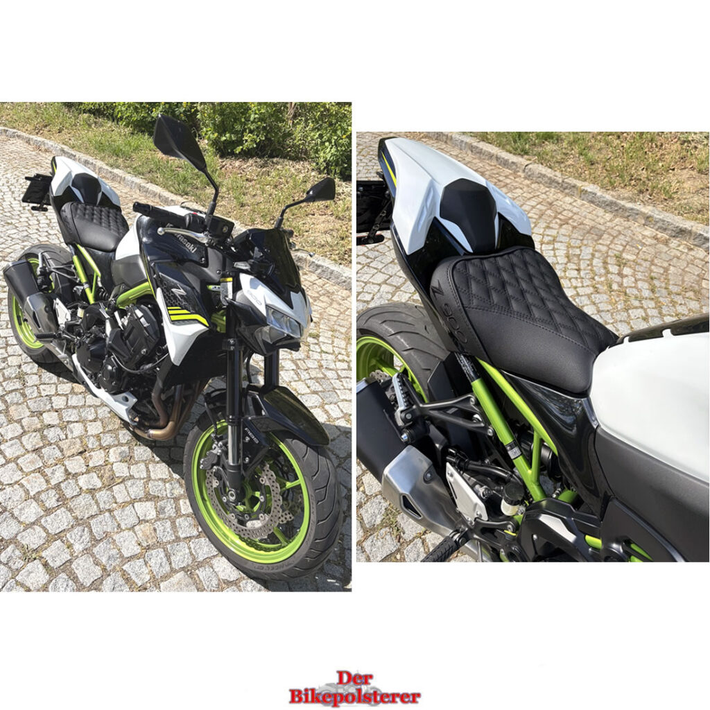 Kawasaki "Z 900": 2x Stickerei, Rautensteppung, Keder ➤ Fahrer-Sitzbank *NEU* beziehen